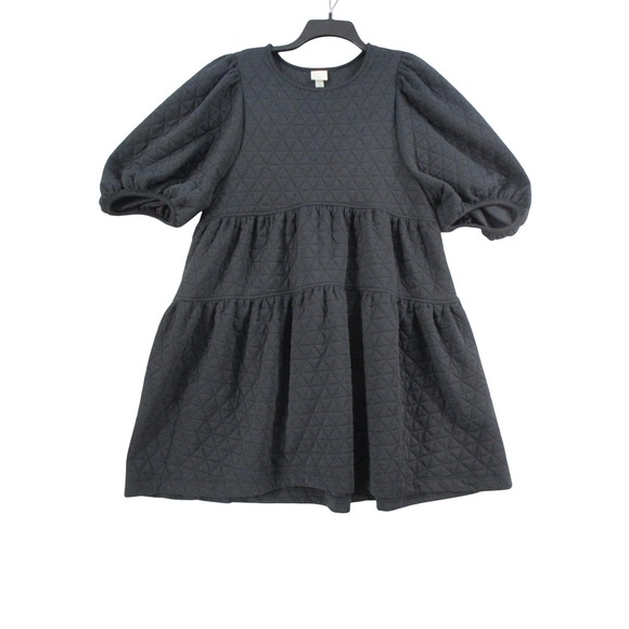a new day Dresses & Skirts - A New Day Black Quilted Puff Sleeve Tiered Babydoll Mini Dress Large L